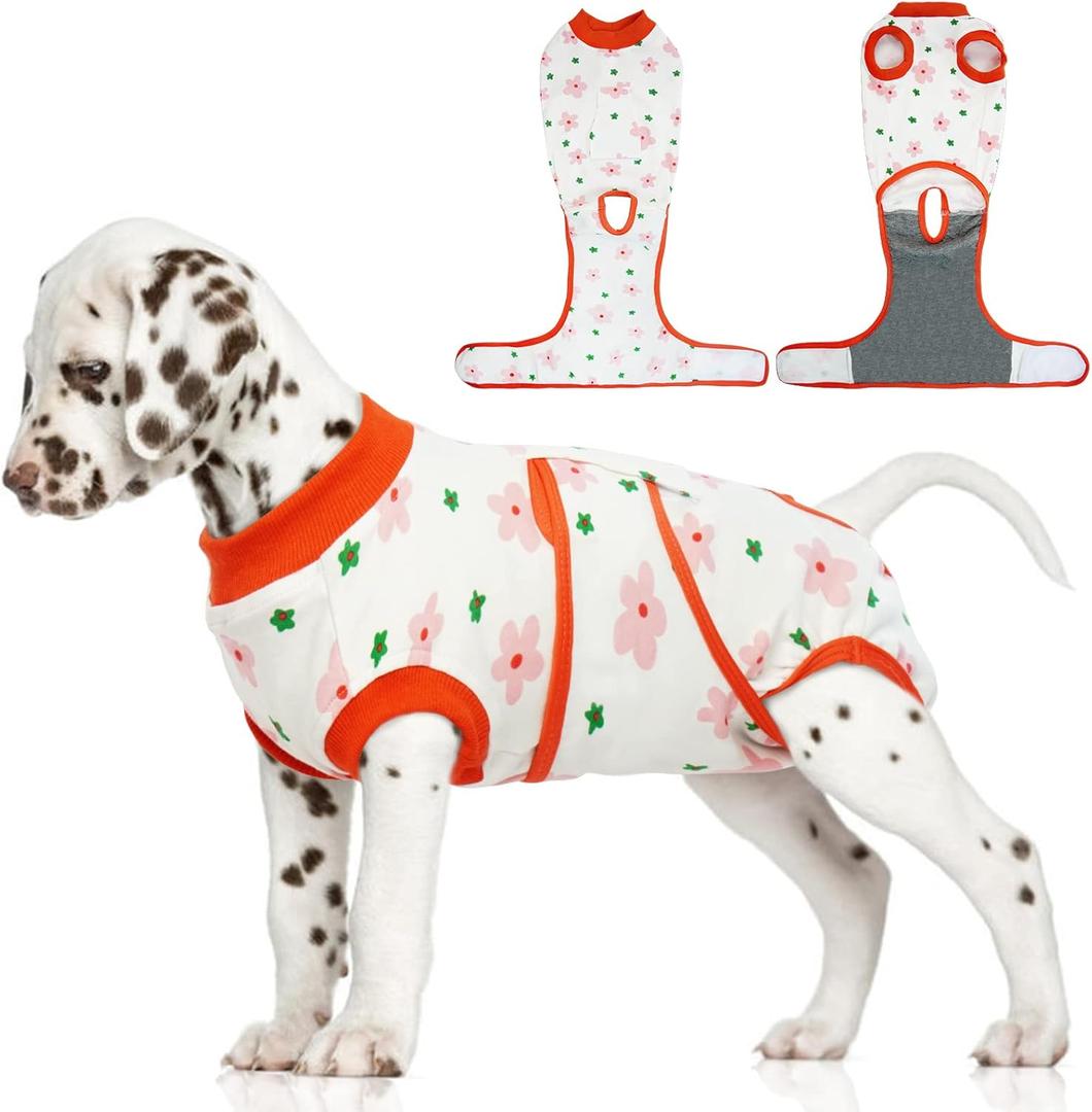 FUAMEY Recovery Suit for Dogs After Surgery,Soft Breathable Dog Bodysuit E-Collar & Cone Alternative Surgical Suit,Male Female Dog Neuter Spay Suits Anti Licking Wounds Onesie Red Flower S (S(Back:11.4-13.4in,WT:7-15lbs))