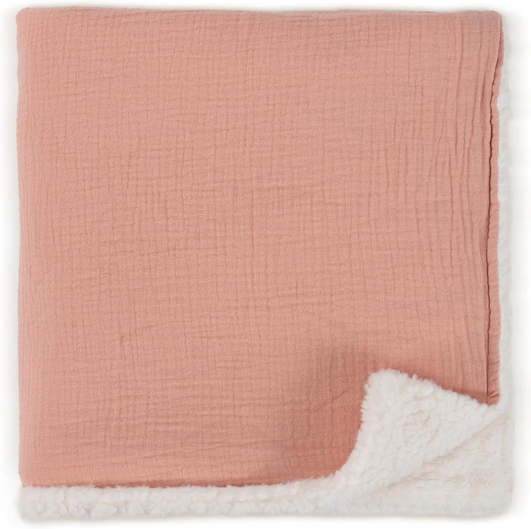 Soft Muslin Cotton Baby Blanket - Breathable and Lightweight Blanket Keeps Your Newborn Baby Girl Or Boy Cozy and Warm - Perfectly Sized for Any Stroller or Car Seat (Pink)
