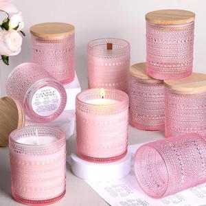 DARJEN 12 Pack Pink Candle Jars for Making Candles- 8 OZ Empty Glass Candle Making Jars with Bamboo Lids and Labels, Candle Containers Candle Making Jars for DIY Gifts