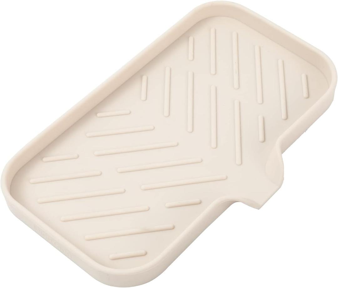 Silicone Bathroom Soap Dishes with Drain Spout-Bathroom and Kitchen Sink Organizer,Sponge Holder,Dish Soap Tray,Perfect for Dispenser,Scrubber,Bottle,Cup on Sink or Counter-Tapioca 9.6"5.3"