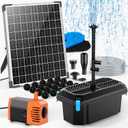 POPOSOAP 30W Solar Pond Filter with Fountain Pump, Pond Filters for Outdoor Ponds with 430GPH Pond Pump & 4 Fountain Heads and 6.5Ft PVC Tubing for Garden Water Features Waterfall Koi Pond P3303