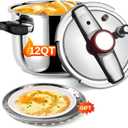 Pressure Cooker 12 QT, Stainess Steel Pressure Canner 12 Quart, Explosion-Proof Cookware, Rotating Lock/Unlock Lid, One-handed lid opening, Thickened Silicone Ring And Anti-scald Handle, Silver