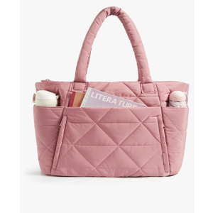 BAGSMART Tote Bag for Women, Puffy Tote Bag with Zipper, Large Quilted Shoulder Bag with Compartments for Travel, Work, Gym