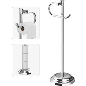 BESy Toilet Paper Holder Free Standing Bathroom Toilet Tissue Holder Stand for Floor Toilet Paper Roll Holder with Storage Hardware Accessories Rack Hand Towel Bar Polished Chrome Stainless Steel