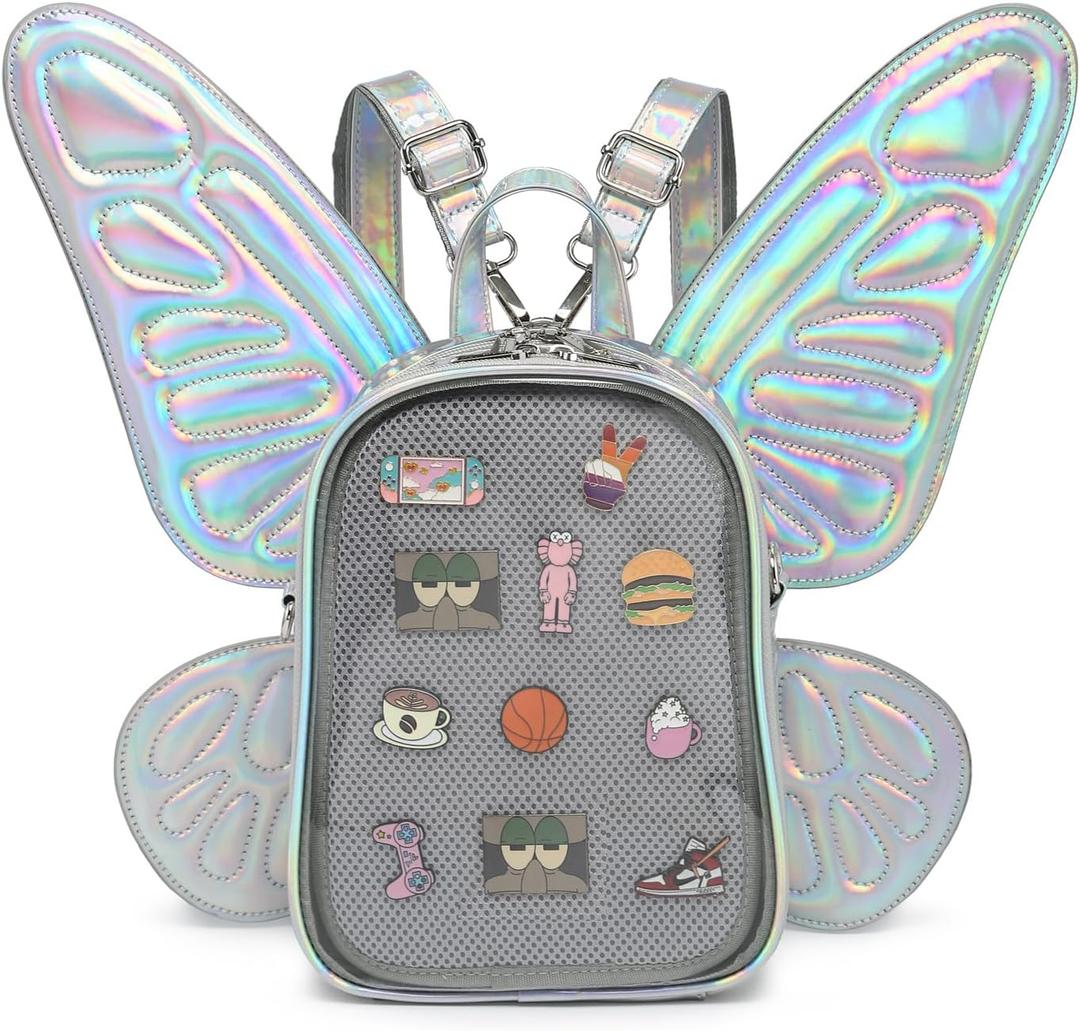 CHERRY SAUCE Ita Bag Backpack Butterfly Wings Fashion Purses and Handbags JK Bags Detachable Straps (Laser Silver)