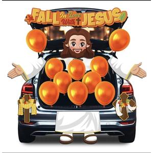 Cinrobiye Halloween Religious Trunk or Treat Car Decorations Kit,Christian Fall for Jesus Archway Car Banner,Garage Door Border Frame Home Outdoor Party Supplies Decor with Balloons Autumn Cross