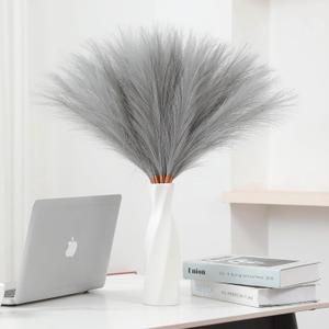 50pcs 22" Grey Pampas Grass - Faux Pampas Grass Decor Pompas Floral Arrangement and Vase Filler for Boho Home Wedding Mothers Day Decoration