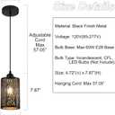Industrial Black Pendant Light Fixture Vintage Farmhouse Mini Black Gold Pendant Lighting Rustic Hollow-Carved Cylinder Pendant Light for Kitchen Island, Dining Room, Bedroom