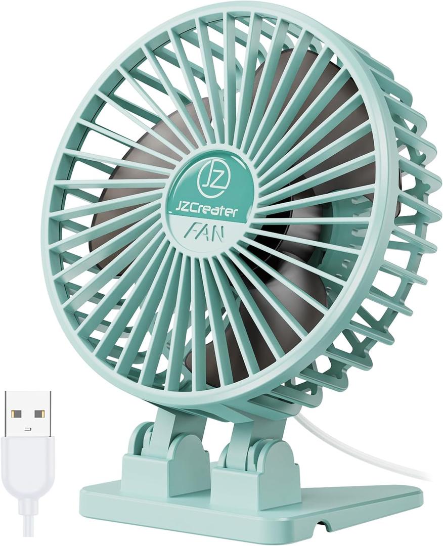JZCreater USB Desk Fan, Mini Fan Portable, 3 Speeds Desktop Table Cooling Fan, Plug in Power Fan, Rotation Strong Wind, Quiet Personal Small Fan for Home Desktop Office Travel Bedroom, Apple Green