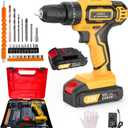 Cordless Drill with Battery and Charger, 20V Electric Power Drill with 3/8" Keyless Chuck, 25+3 Torque Settings & Impact Mode for Drilling, Screwdriving, and Home Improvement(1Battery) (Yellow)