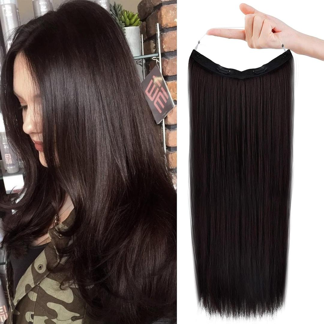 REECHO Invisible Wire Hair Extensions with Transparent Headband Adjustable Size Removable Secure Clips in Straight Secret Hairpiece for Women (20 Inch (Pack of 1), Deep Brown)