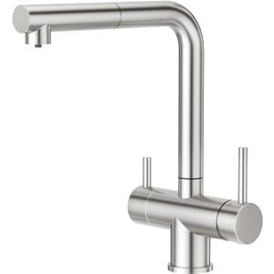 CREA 3 Way Kitchen Faucet with Pull Down Sprayer & Water Filter Built-in,Drinking Water Faucet for Kitchen Sink Purifier Water Filter,2 Handles Bar Faucet 1 Hole Brushed Nickel Stainless Steel