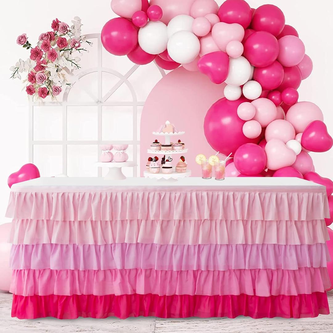 Table Skirt 14ft Pink Tutu Table Skirt For Rectangle Table Birthday Party Decorations Baby Shower Girls Parties Cake Dessert Table Decorations Ruffle Table Skirting