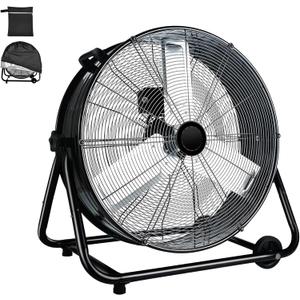 WARMLREC Industrial Fan 24 Inch Heavy Duty Drum 3 Speed 8800 CFM Air Circulation High Velocity Fan For Warehouse, Workshop, Factory, Commercial, Residential and Greenhouse Black