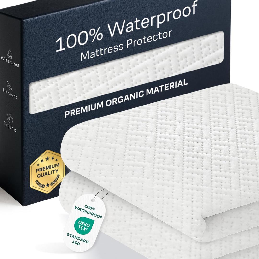 100% Waterproof Queen Mattress Protector - 360 Pad Protection Against Spills, Stains & Accidents for Parents & Pet Owners - Noiseless & Cooling Viscose Made from Bamboo (White)
