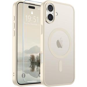 SUPFINE Magnetic for iPhone 16 Plus Case (Compatible with MagSafe) (Military Grade Drop Protection) Slim Translucent Matte Shockproof with Anti-Fingerprint Phone Case,Antique White