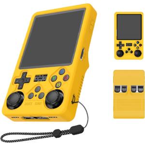 Case Cover for R36S Plus Handheld Game Console, Slim Soft Silicone Protective Case with Lanyard for R36S Plus, Anti-Scratch,Shockproof,Yellow