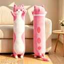 shangman Lovely Plush Cat Doll Cute Cartoon Soft Stuffed Kitten Pillow Long Throw Sleeping Pillow Doll Toy Gift for Kids Girlfriend Multiple Size (Pink,130cm/51.1in)
