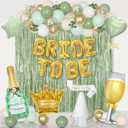 Ouddy Life Sage Green Bachelorette Party Decorations, Bride to Be Bridal Shower Decoration with Crown Champagnes Wineglass Heart Foil Balloons, Veil Sash, Fringe Curtains Engagement Wedding Supply