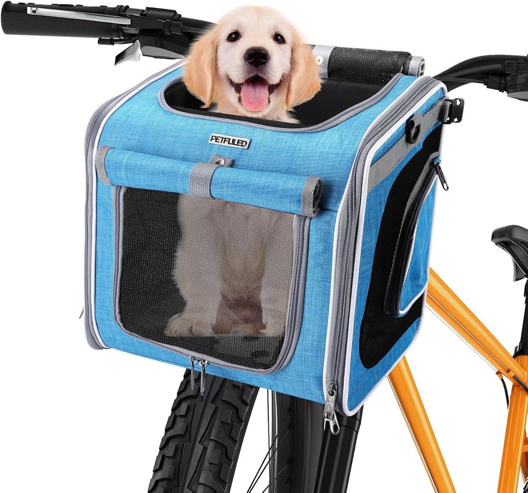 Dog Bike Basket, Foldable Pet Carrier, Adjustable Shoulder Strap Backpack, Portable Breathable Basket Bag for Dogs and Cats