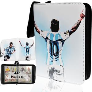 Soccer Card Binder 440 Pockets- Waterproof Trading Card Album with 55 Removable Sleeves Fit - 3 Rings with Zipper -Compatible with Topps Sports Cards Collection
