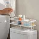 ShellKingdom Over The Toilet Storage Shelf, Toilet Paper Holder Stand Shelves, Punch-Free Bathroom Storage Rack with 2 Hooks, Small Space Organizers for Bathroom, Home, Countertop, White