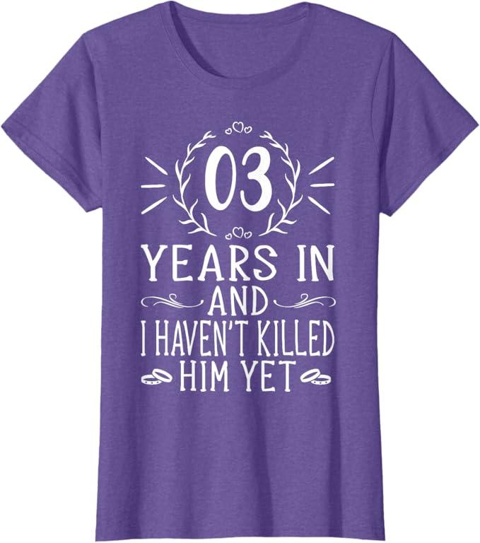 3rd Wedding Anniversary Shirts For Her - 3 Years Marriage T-Shirt, Purple, Large 
