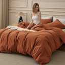 Bedsure 100% Washed Cotton Duvet Cover Queen Size - Burnt Orange Minimalist Bedding Set Linen Like - PureWoven Plain Simple & Soft Comforter Cover for All Seasons (Burnt Orange, Queen, 90"x90")