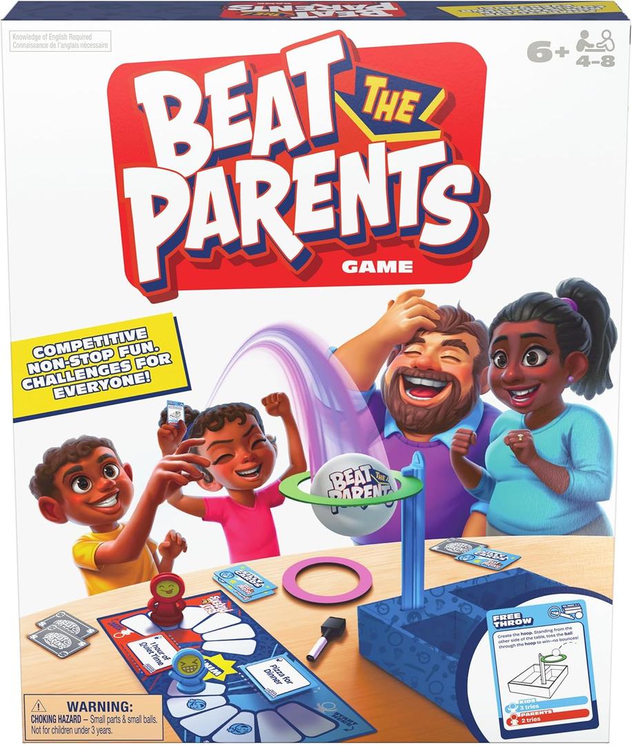 Spin Master Games, Beat The Parents, 2025 Edition with New Challenges & Cards, Friendly Competition Family Game, Family Game Night, 4-8 Players, Stocking Stuffer Gift Ideas for Ages 6 & Up