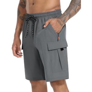 Men's Cargo Shorts Quick Dry Lightweight Stretch Hiking Shorts for Men with 5 Pockets No Lining (Gray, L)