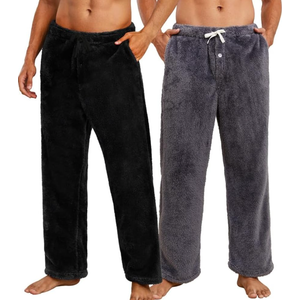 Vulcanodon 2 Pack Mens Plush Warm Pajama Pants, Fluffy Soft Fleece Sleep Pant with Pockets Lounge Pj Bottoms for Men (Large)