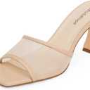 Modatope Womens Heeled Sandals Open Square Toe Heels Chunky Block Heel Slip On Sandals for Women (10, Nude Mesh)