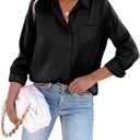 Satin Button Down Shirts for Women Long Sleeve Slim Fit Office Blouses Casual Business Silk Tops with Pocket S-XXL (M)