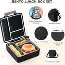 Pawtong Lunch Box Set with Bento Box Container, 17OZ Stainless Steel Food Soup Thermo, Kids Water Bottle & Portable Insulated Lunch Bag Leakproof, Hot/Cold Retention for School, Travel (Black)