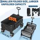 Wagon Carts Foldable, 460LBS Weight Capacity 280L Collapsible Wagon with All-Terrain Wheels, Drink Holders, Storage Cover&Elastic Rope, Utility Carts for Groceries, Shopping, Camping, Sports -Black