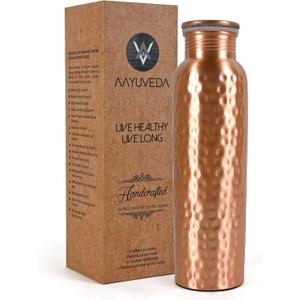 Pure Copper Bottle | 34Oz Water Bottle For Drinking | Leak-Proof Hammered Design Bottles For Home, Gym, School & Travel | Durable, Rust Proof & Handmade Bottles | Ayurvedic Copper Cups