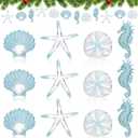 12 Pcs Large Coastal Christmas Tree Ornaments Beach Theme Christmas Decor Seahorse Starfish Sand Dollar Shells Hanging Xmas Decor for Xmas Party Tree Home Decorations