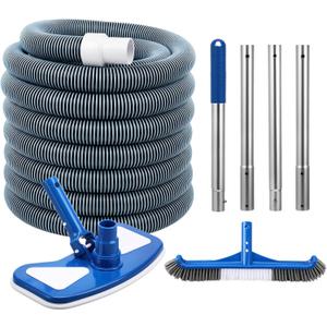 4 Pcs Swimming Pool Cleaning Kit Including Pool Vacuum Head with 1-1/2" x 30 ft Hoses Flexible Head with Pole 17.5 '' Cleaning Brush for Inground Above Ground Swimming Supplies