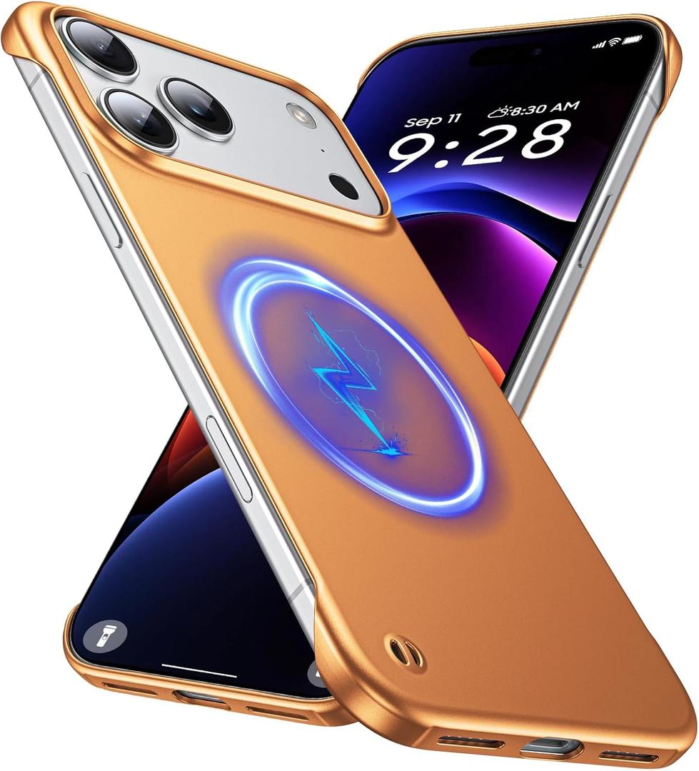 Magnetic Ultra Thin Frosted Designed for iPhone 17 Pro Max Frameless Case 6.9 inch [Compatible with MagSafe] Slim Minimalist Lightweight Matte Hard Cover Protective Borderless Case- Orange