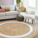 Jute Rug Hand Braided Round Area Rug Handmade Rug for Home Decor (2 Feet Round (24 x 24 Inches), Beige + White Line)