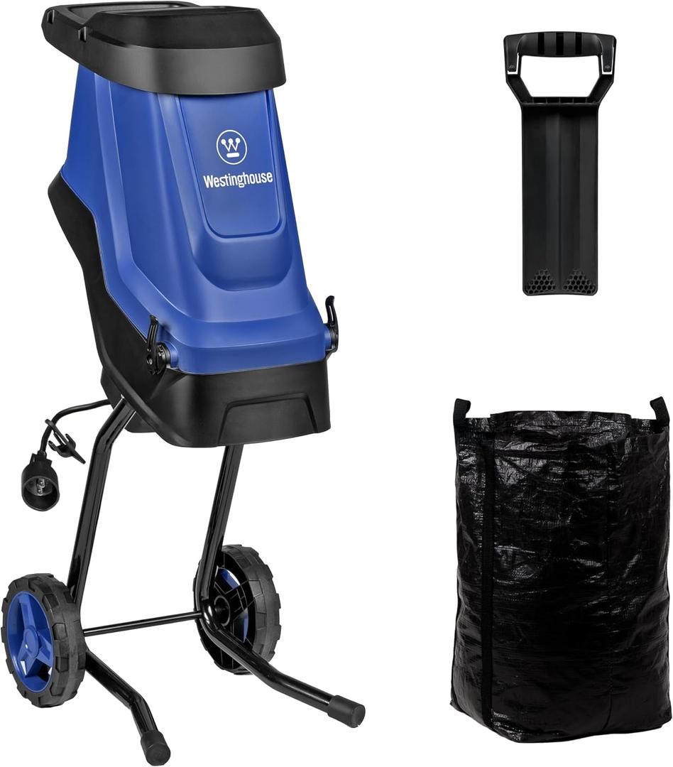 Westinghouse Corded Electric Wood Chipper Shredder 1.7-Inch 15 Amp with 12 Gallon Collection Bag for Easy Cleanup