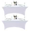 ZarzaaSik 1-Pack 8ft White Spandex Table Covers for Rectangle Folding Tables - Washable Elastic Tablecloth - Ultimate Fitted Table Protector for Birthday Parties, Trade Shows, Banquet
