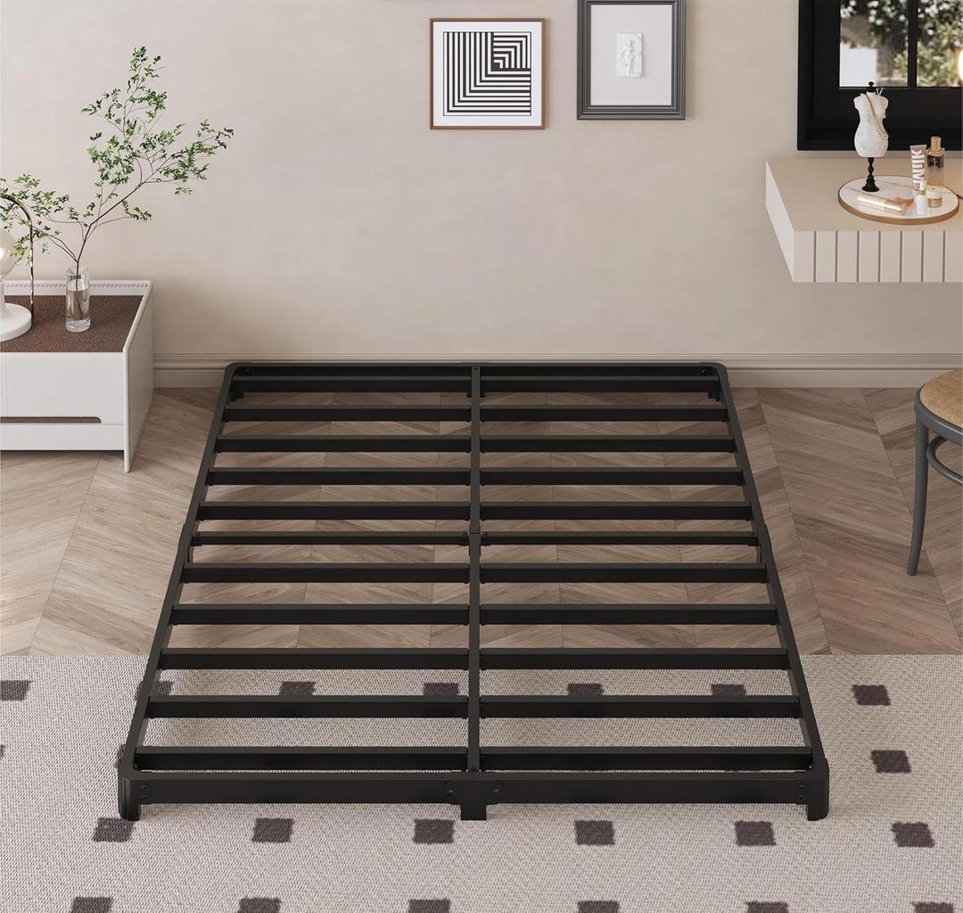 3 inch Low King Size Bed Frame with Rounded Corner, Heavy Duty Metal, Easy Assembly, Noise Free, Black