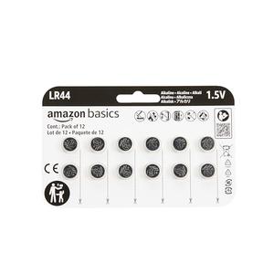 Amazon Basics 12-Pack LR44 Alkaline Button Cell Batteries, 1.5 Volt, Long Lasting Power, Mercury-Free