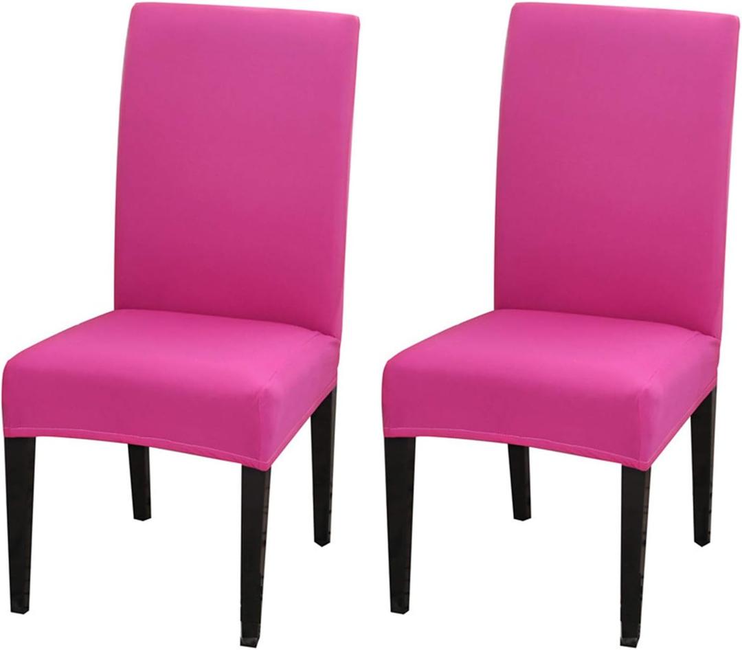 2 Pack Dining Chair Covers, Stretch Spandex Removable Washable Protector Chair Slipcovers for Dining Room Kitchen Hotel (Rosy)