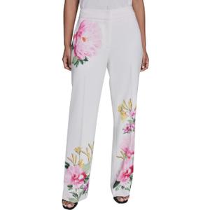 KARL LAGERFELD Paris Women's Printed Floral Pant, Soft White, 12