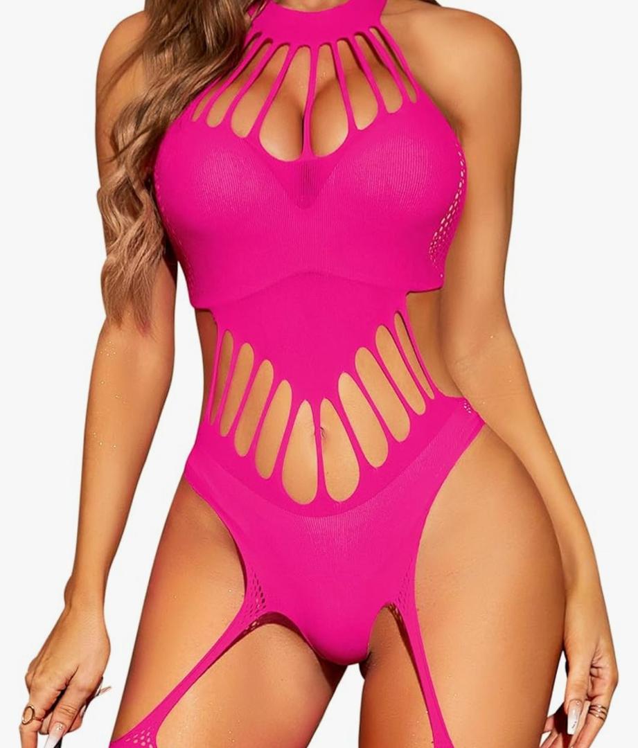 RSLOVE Women Fishnet Bodystocking Lingerie Sexy Footless Stockings Sleeveless Lace Bodysuit Halterneck One Piece Pantyhose RSLOVE Women Fishnet Bodystocking Lingerie Sexy Footless Stockings Sleeveless Lace Bodysuit Halterneck One Piece Pantyhose