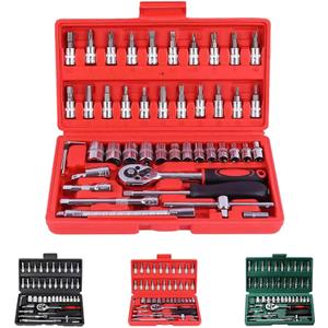 Cordless Electric Slim Ratchet Set, Slim Rechargeable Ratchet, Electric Ratchet 3/8 Drive, Power Ratchet Tool Kit, 46 Piece 1/4-Inch Vessel Cordless Electric Slim Ratchet Set (Red)