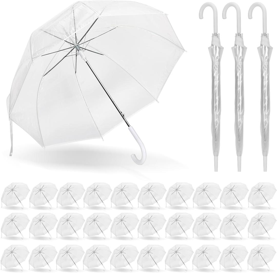 Clear Bubble Umbrellas, 48 Inch Windproof Transparent POE Dome Umbrella with Auto Open J-Handle, Large Umbrellas for Wedding Rain Golf Outdoor Photography Bridal Events, Christmas/Halloween Decorations