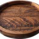Walnut Tray, 12 Inches Ottoman Tray, Rustic Round Handcrafted Solid Wooden Candle Decorative Tray for Coffee Table Countertop, Home Decor, Farmhouse, Kitchen, Bar